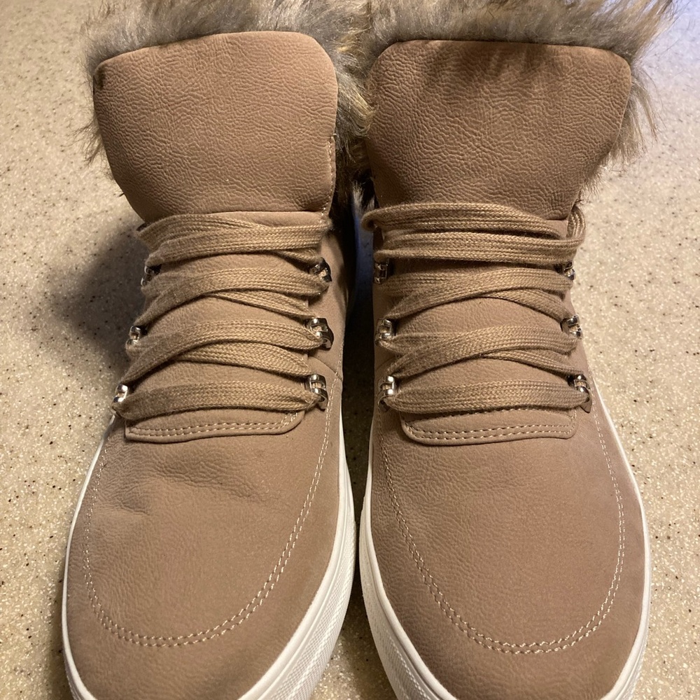 Soda Tan Ankle Boots with Fur Trim